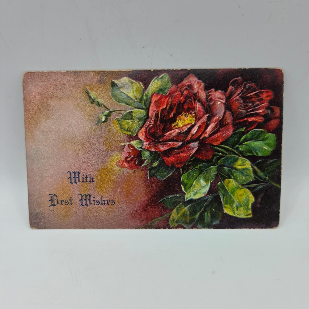 Vintage‎ 1908 Embossed Red Rose Postcard With Best Wishes Traverse City Michigan